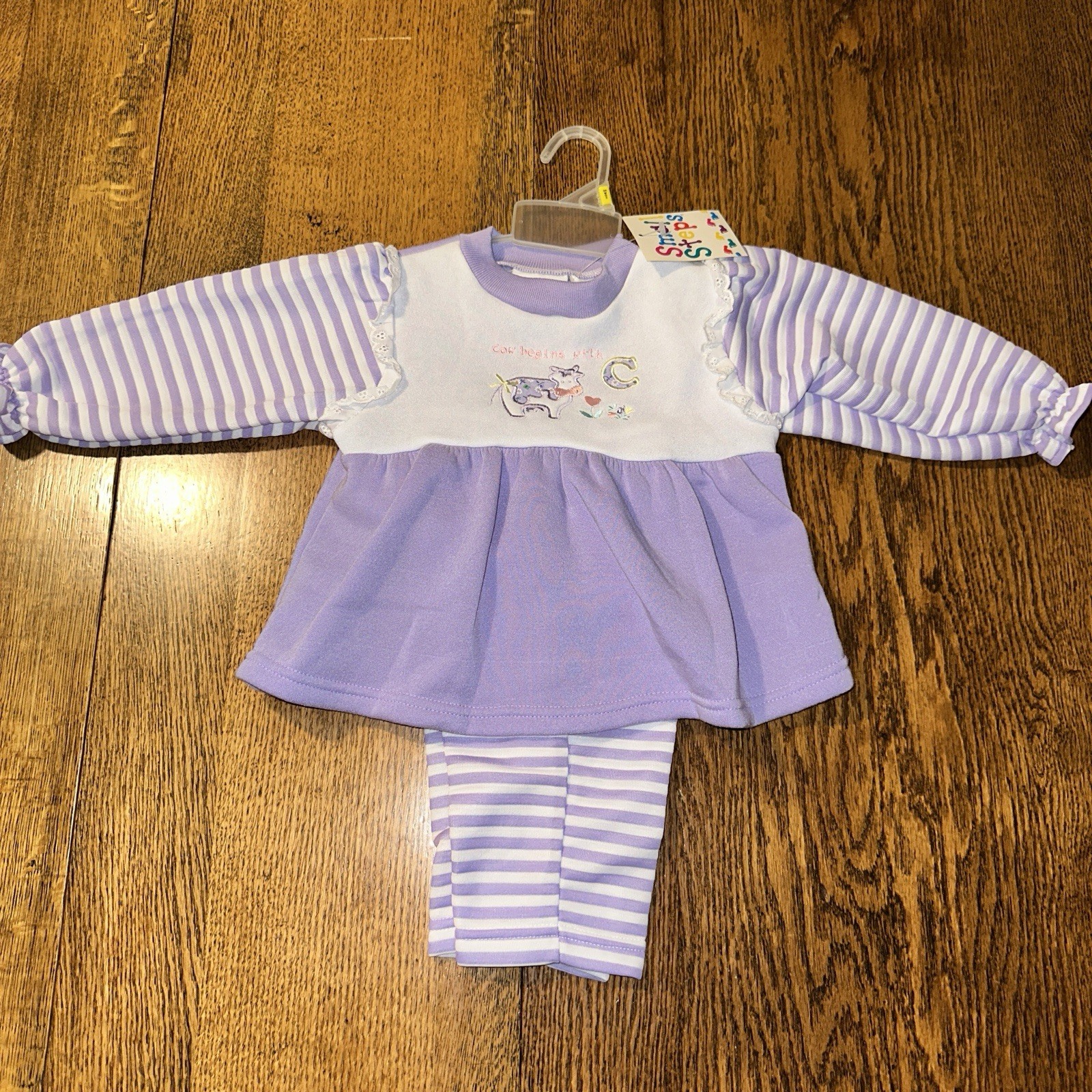 Vtg 90s Baby Outfit Embroidered Cow Set Eyelet Purple 24 Months Small Steps
