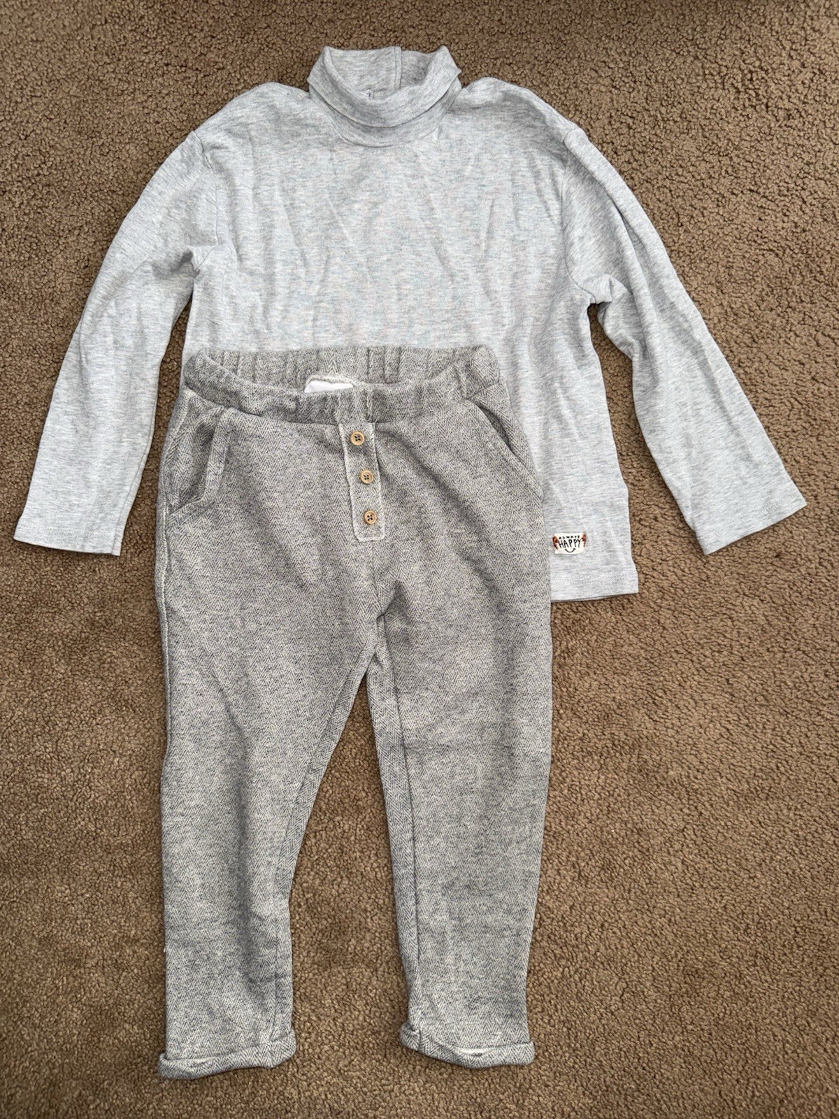ZARA 2 Piece Knit Outfit Set Gray Long Sleeve Top Pants 4-5 Years 110 cm