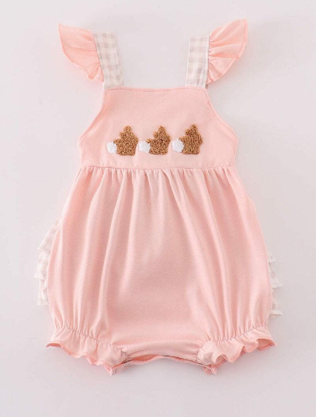 Girl’s Boutique Pink Easter Bunny French Knot Girl Embroidered Embroidery Bubble