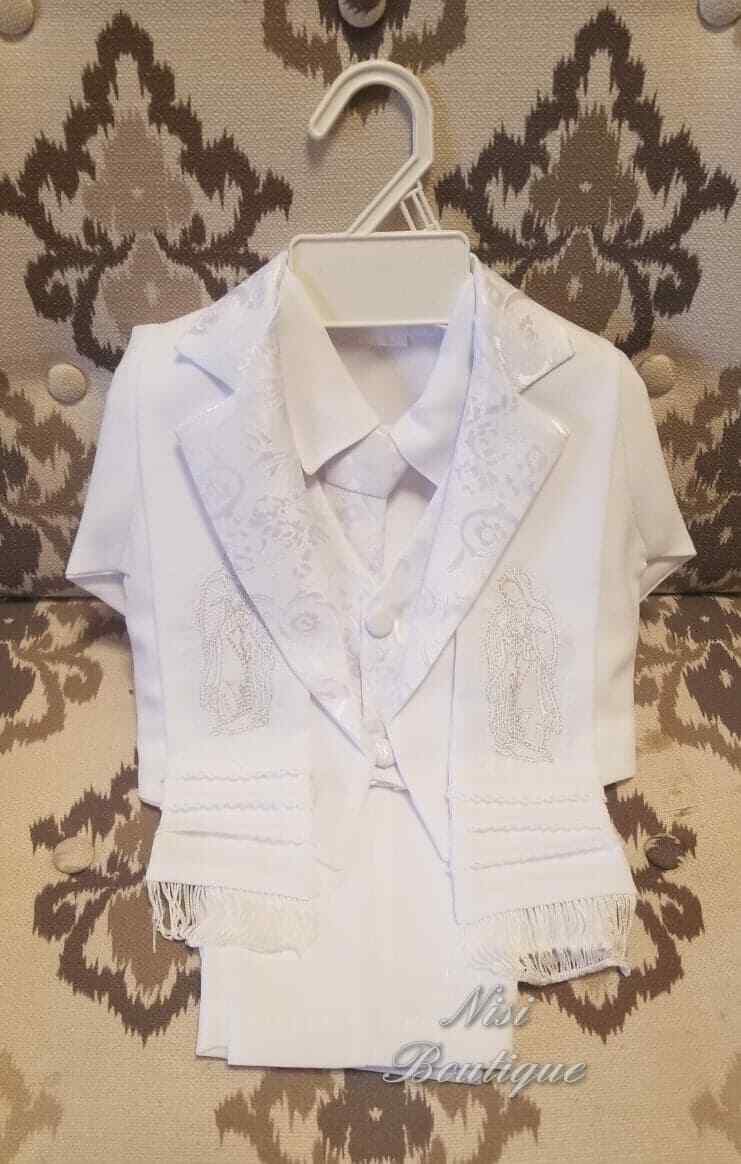 Baby Boy Christening Outfit, Lady of Guadalupe White Blessing or Baptism Outfit