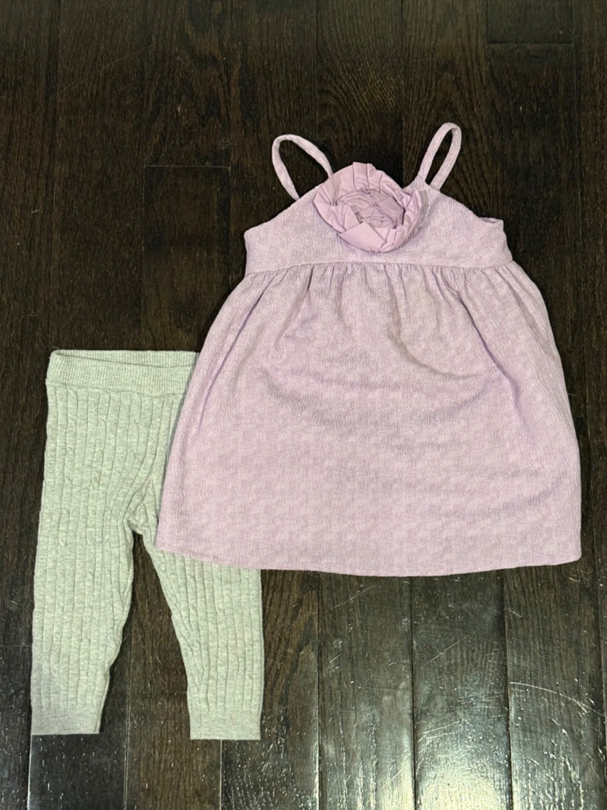 Lavender Rosette Janie + Jack Dress plus Grey Cable Knit Tights Kids Bundle