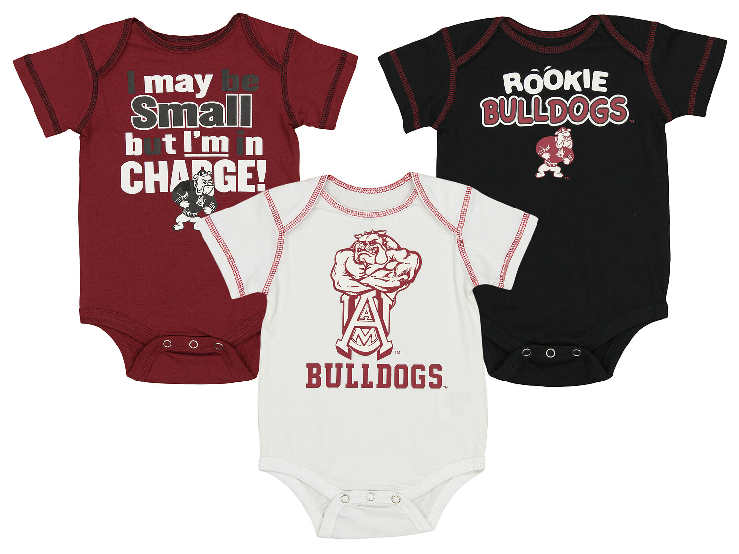 Outerstuff NCAA Infants Alabama A&M Bulldogs 3 Pack Creeper Bodysuit Set