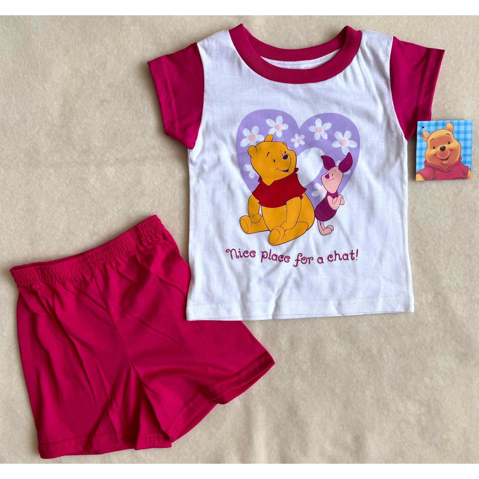 Vintage 90s Disney Pooh Shorts Set Girls Size 3T Piglet Nice Place For A Chat