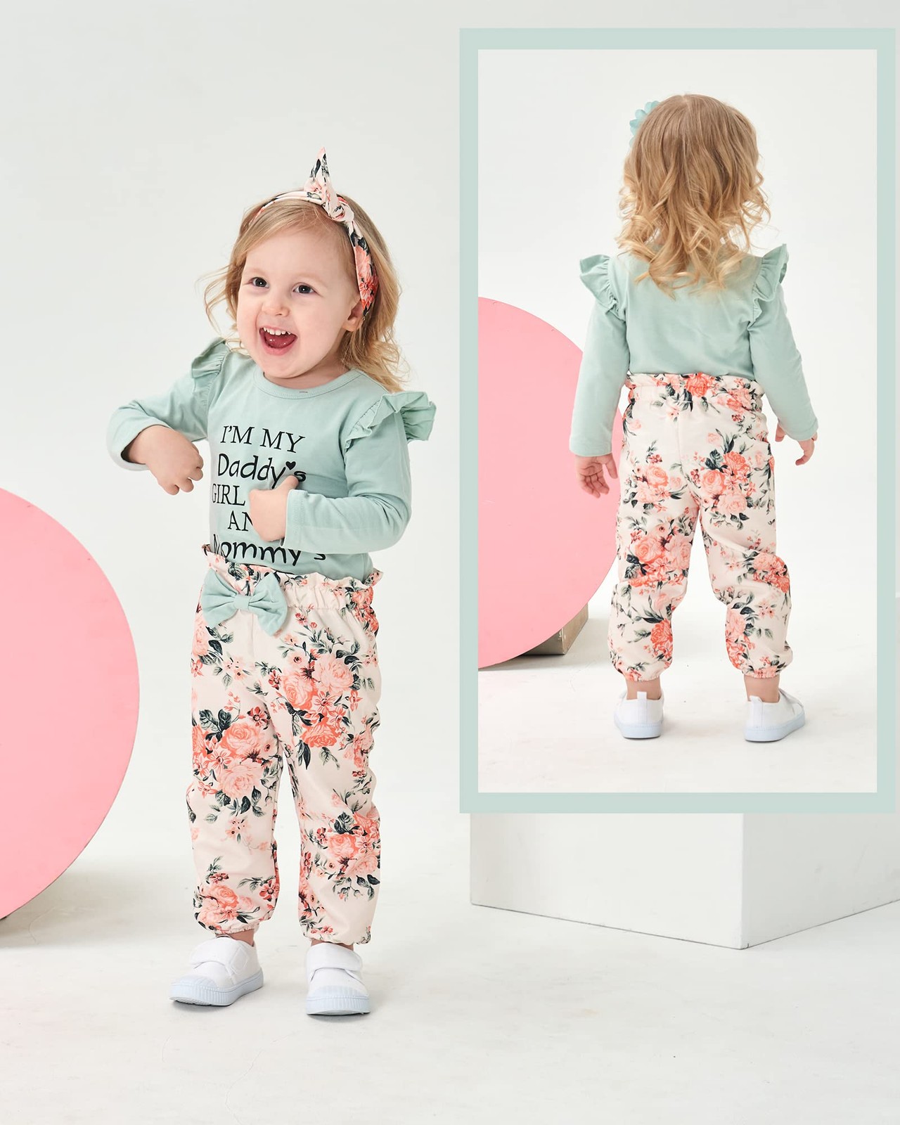 4PC SET 0-3 Months Infant Girl Outfit Clothing Pants Set Headband GREEN