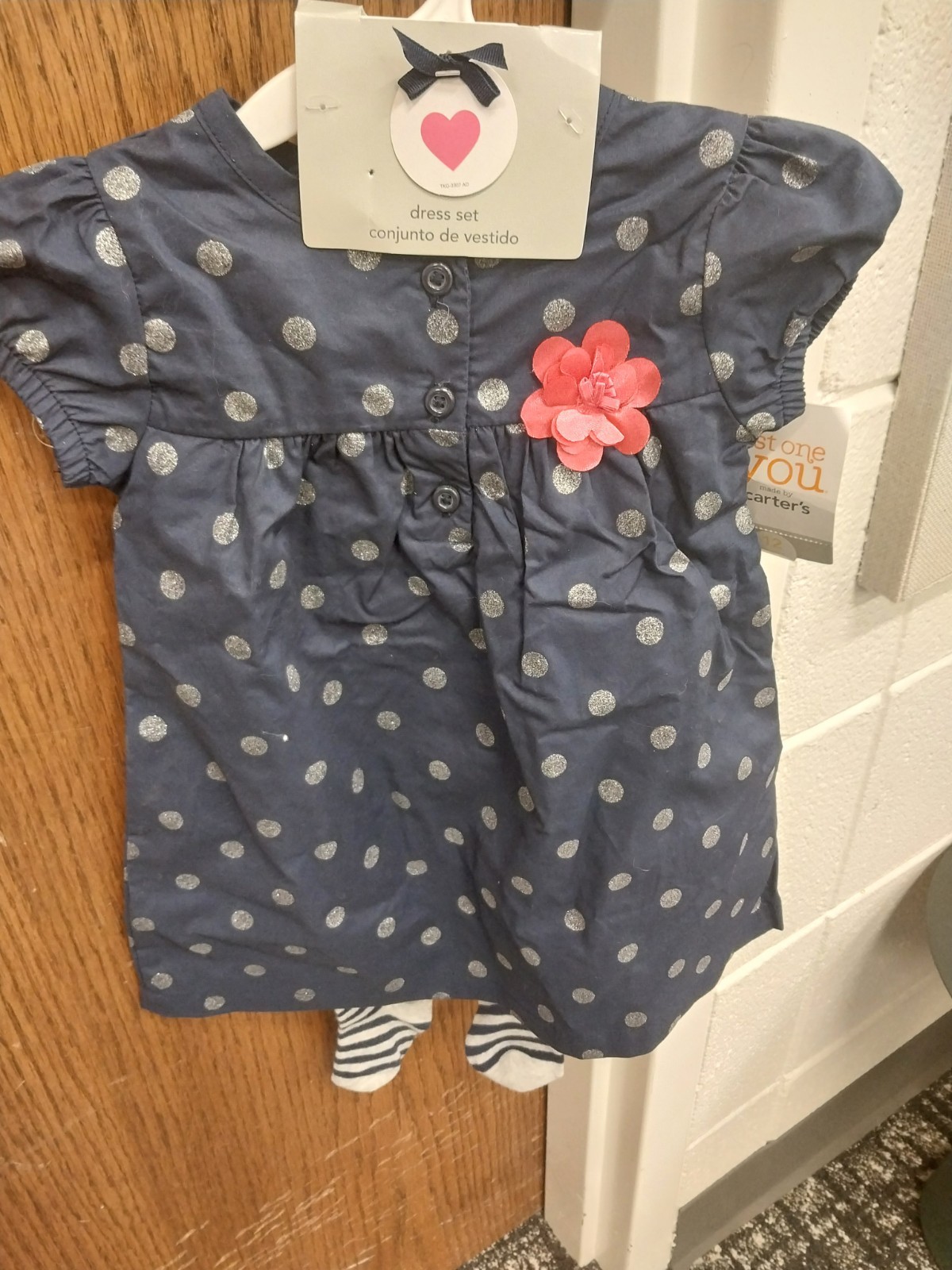 2 Piece Dress Set Navy Blue Silver Polka Dots Girls 12 Months Carter’s