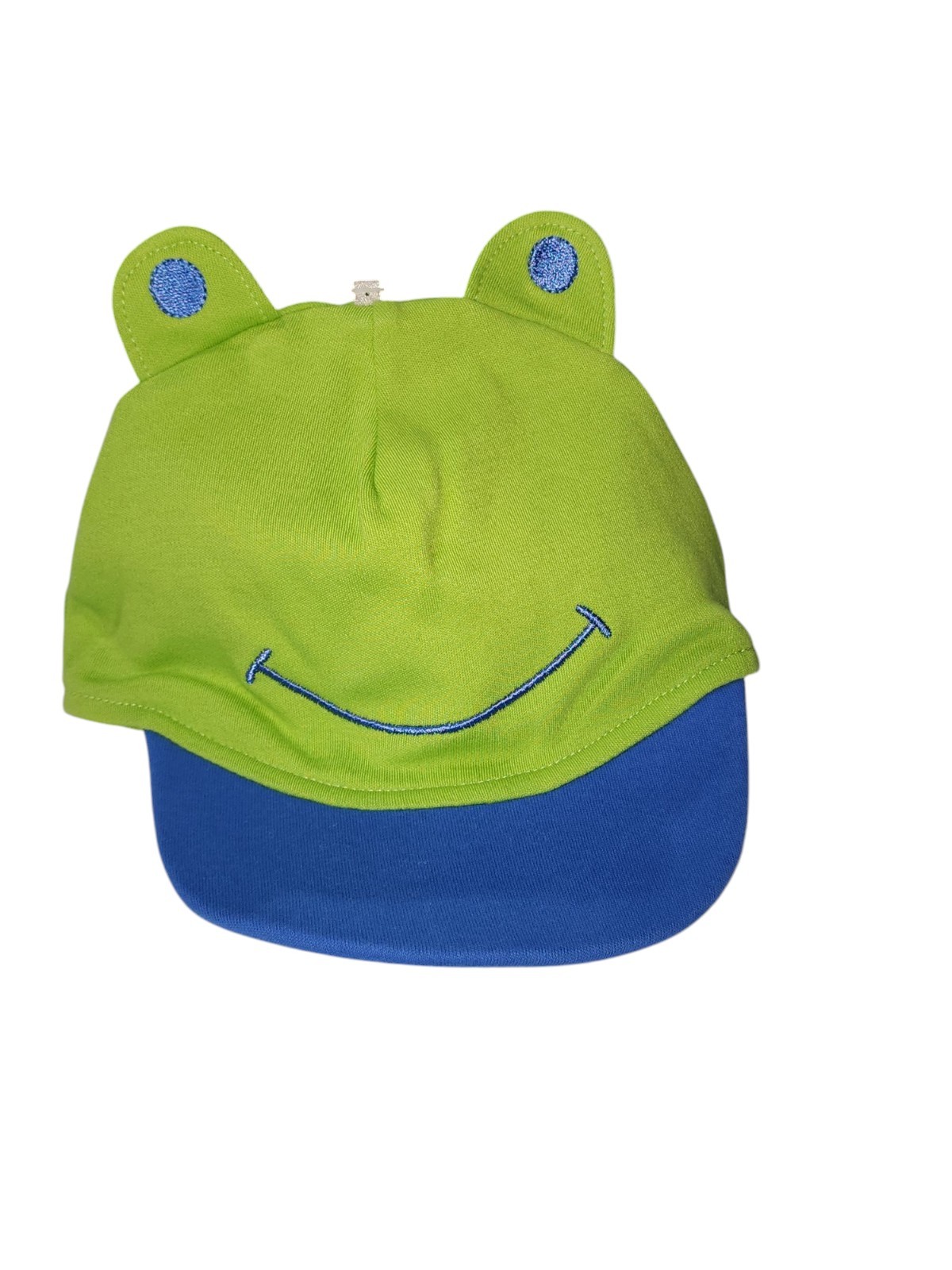 6 Month Little Me Baby 3 Piece Frog Applique Romper, Shirt, Cap Green and Blue
