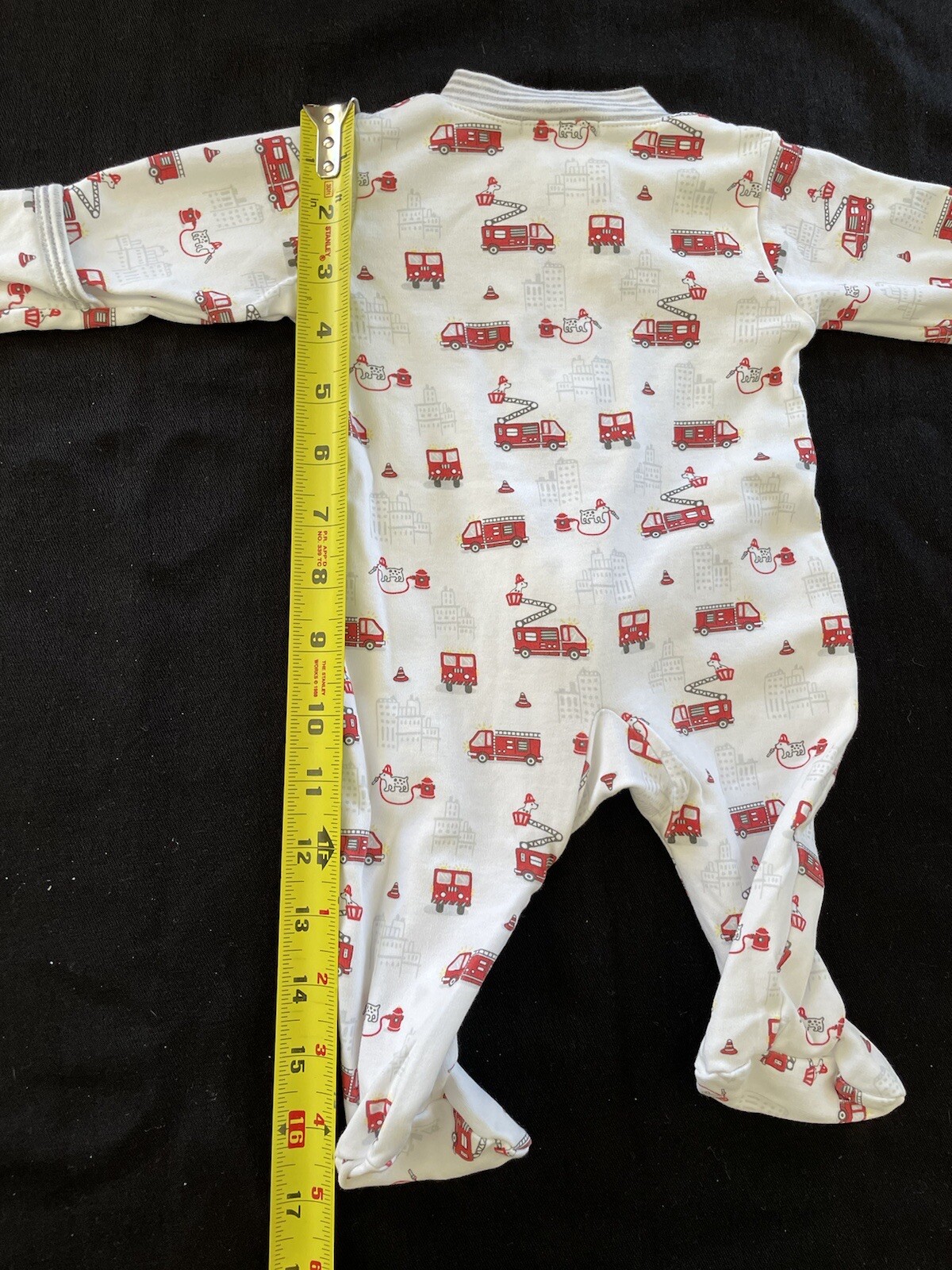 Kissy Kissy EUC White/Red Pima Fire Engines Cotton Zip Footie, Hat & Bib-0-3Mos