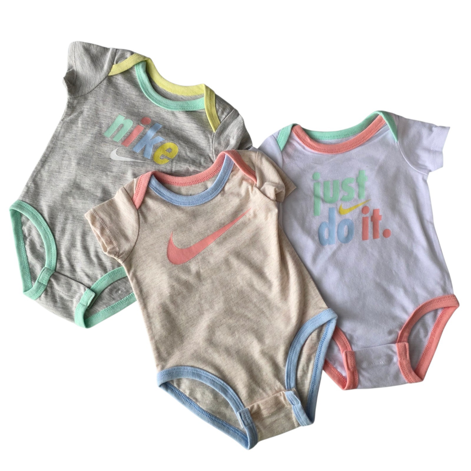 3 Nike Bodysuits, Size 3 Months, Baby Shower Gift, Pastel Colors, Unisex