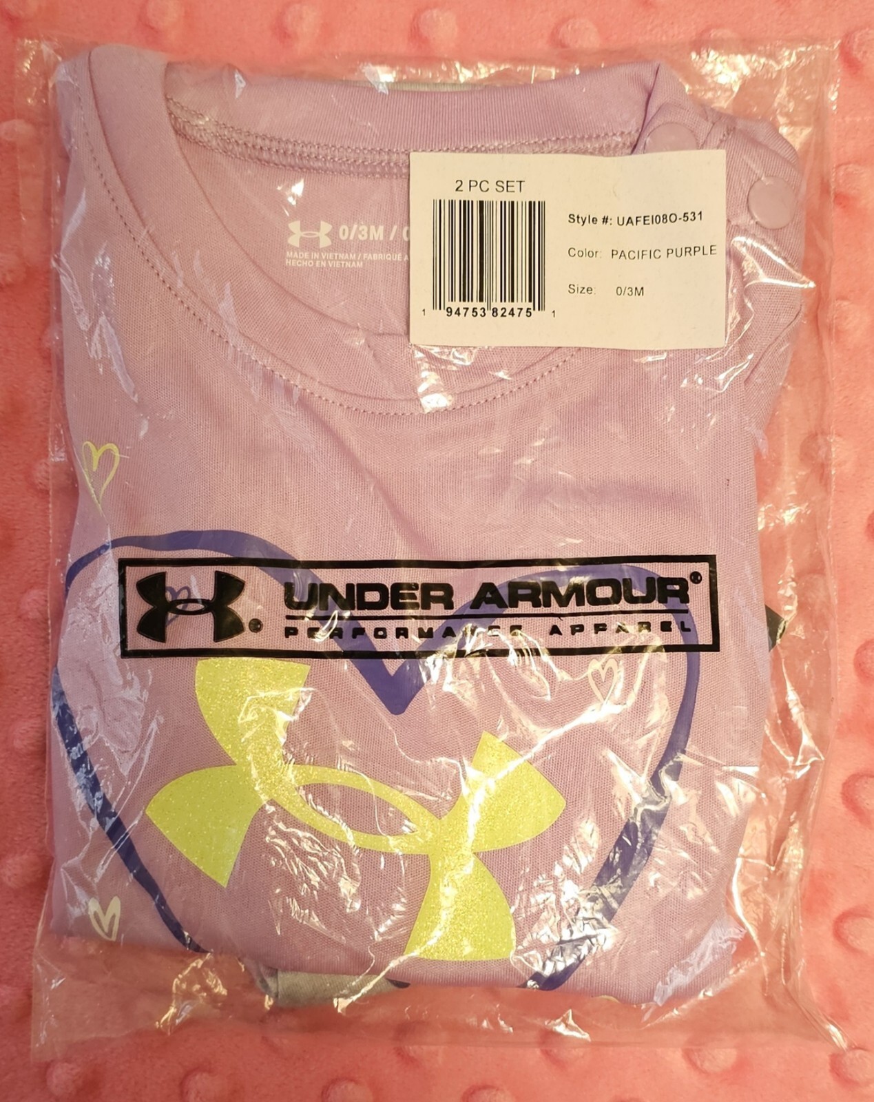 Baby Girl Size 0-3 Months 2-Piece Set Under Armour Purple Gray New In Packaging