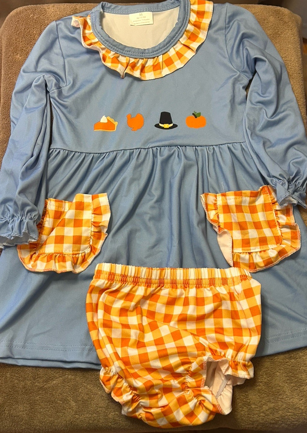 Fall Themed Baby Bloomer Set, Thanksgiving, Turkey, Pumpkins, 12-18 Months