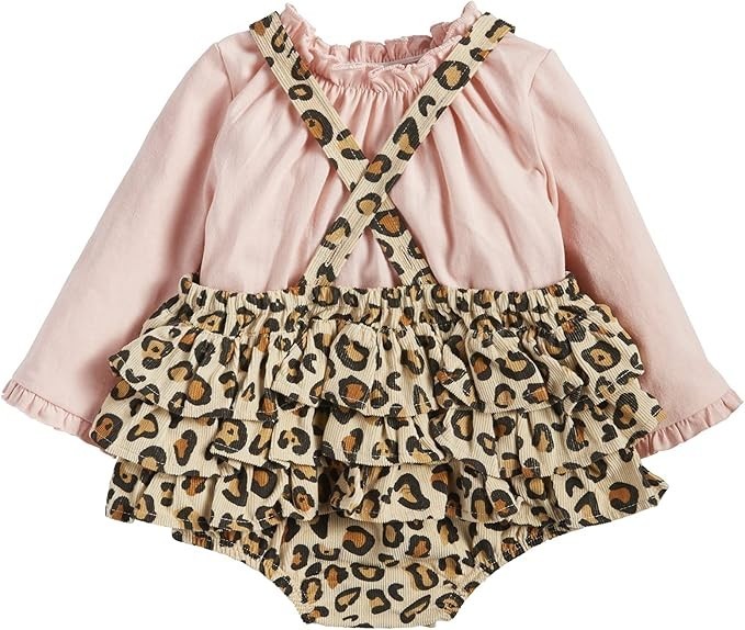 Mud Pie Baby Girl Leopard Pinafore & Top Set – Size 6-9 months – NWT