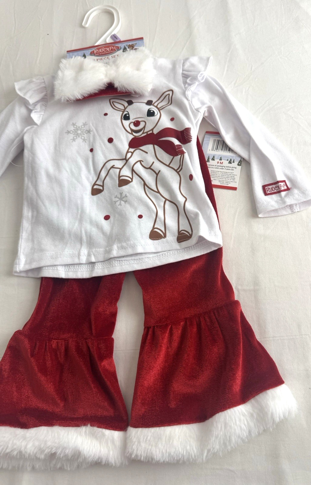 Rudolph The Red Nosed Reindeer 3- Piece Set Girls 9 mo, Shirt, pants, headband