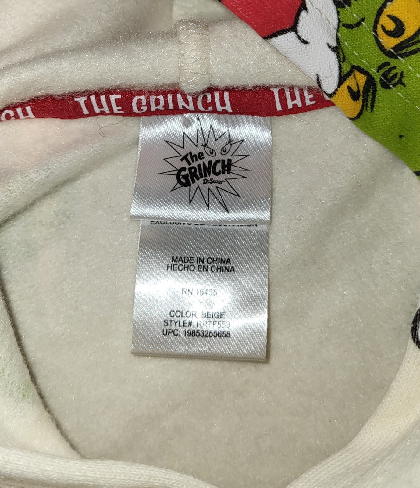The Grinch Hoodie Pants Set 2T Unisex Beige New With Tags