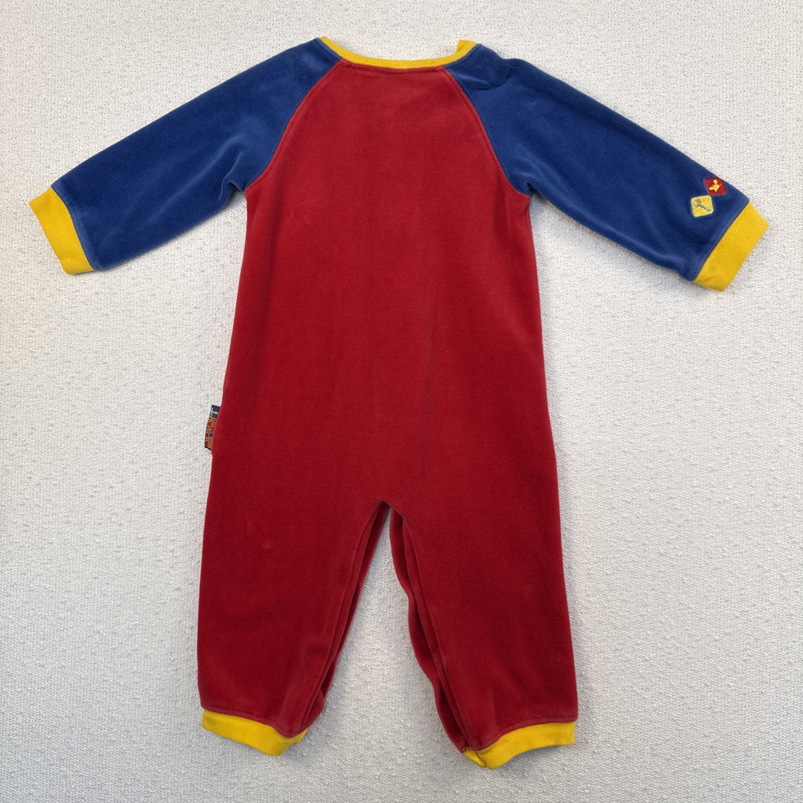 Y2K VTG Mickey Mouse Color Block Outfit Baby Boys 12 Mo Velour Red Blue