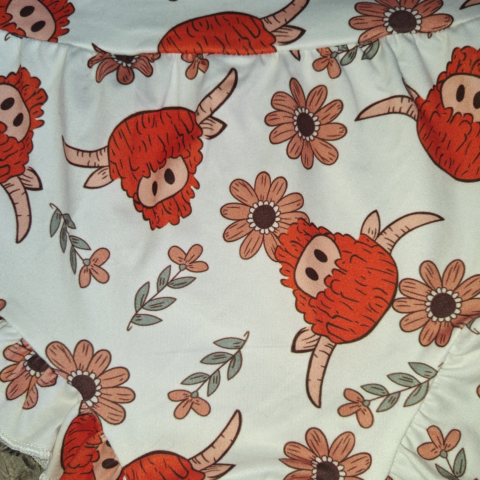 Kids Floral Highland Cow Shorts & Headband Set Size 18/24M