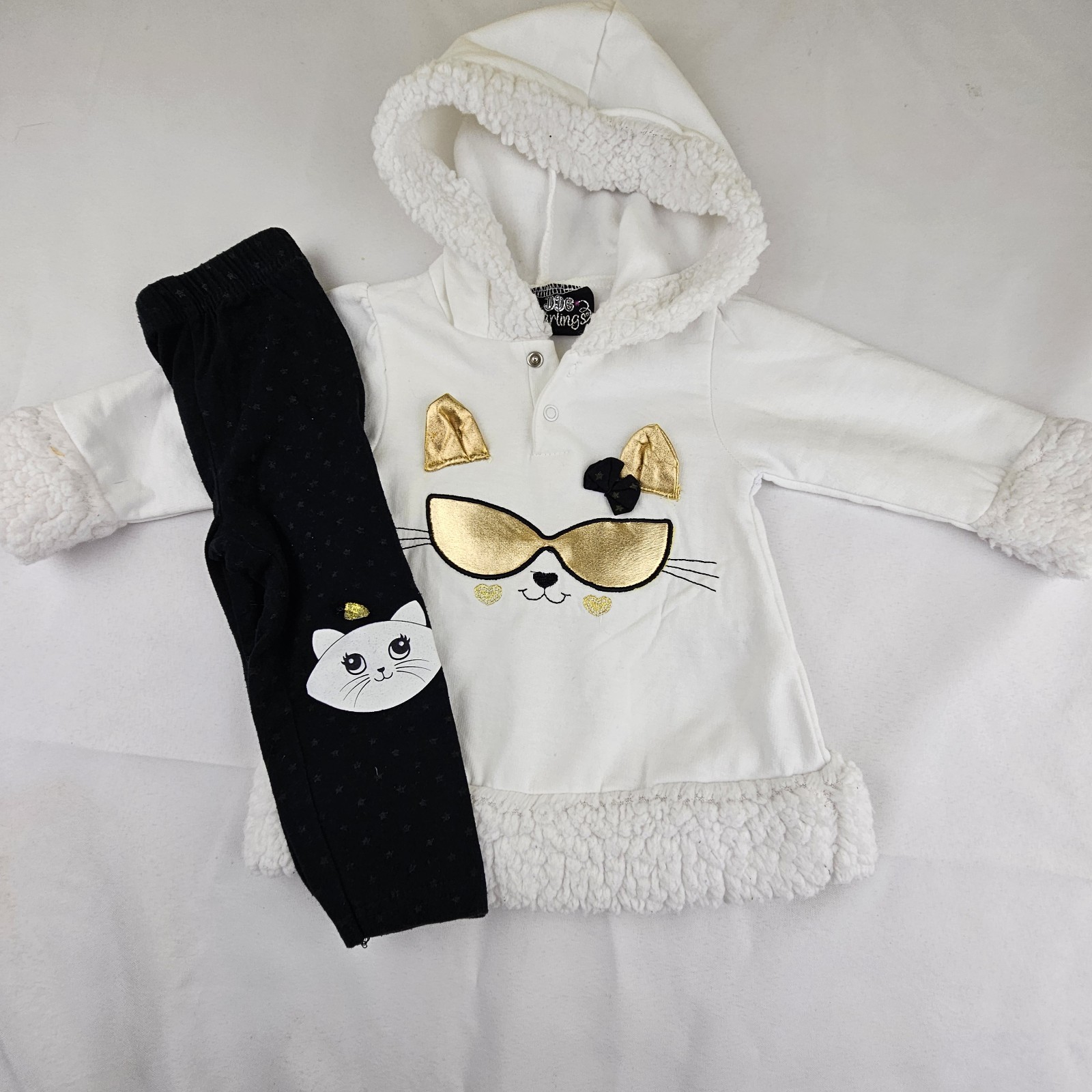 DDG Darlings Baby Girls Size 12m Outfit 2pc Sherpa Hoodie Sweatpants Kitty Cat