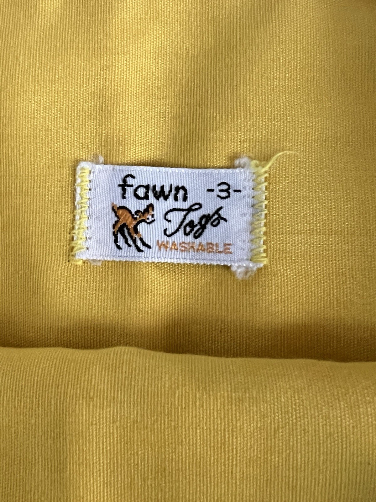 Fawn Togs Vintage Baby Romper Overalls Yellow Embroidered Orange Cat Size 3 EUC