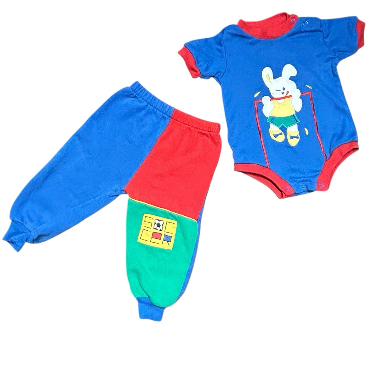 Vintage McKids Bunny Soccer Outfit 2pc Set 24 Months Colorblock Made in Taiwan