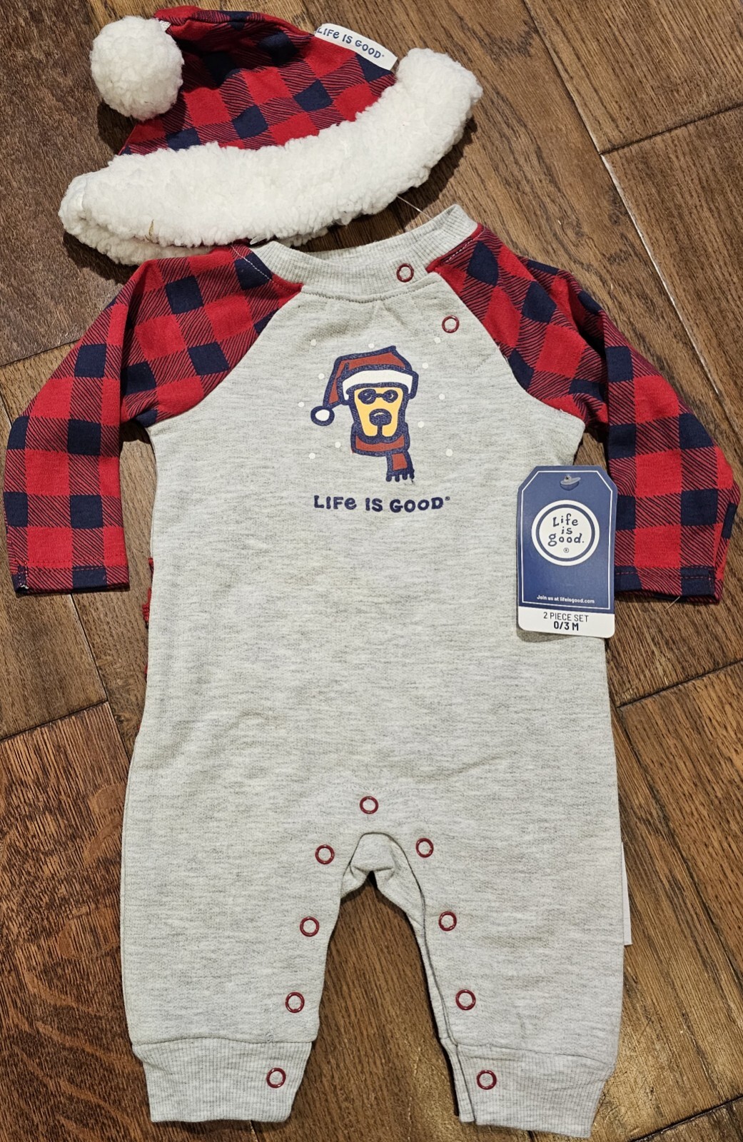 Infant/Baby Girl Sz 0-3 mo Life is Good Puppy Face Romper/Outfit w/Hat NWT!