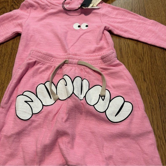 nununu Pink Kids two Piece graphic top pants 12-18 months NWT long sleeve