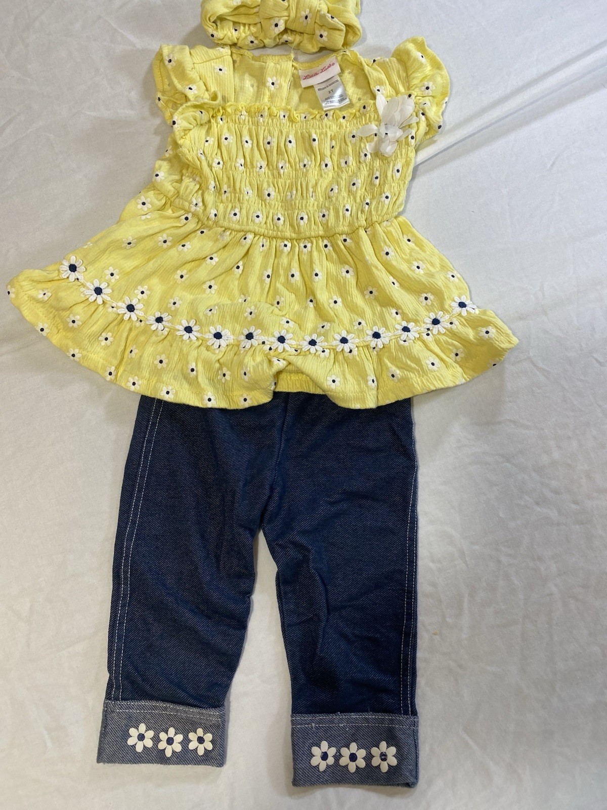 Little Lass 2T 3 Piece Girls Pants, Yellow Top, Hairpiece