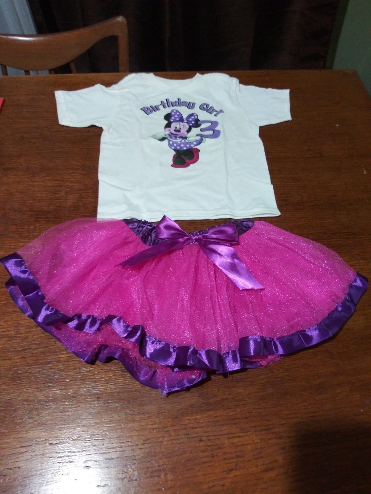 NWOT Minnie Mouse pink/purple birthday girl #3 Tutu Outfit Party 2 pcs Set