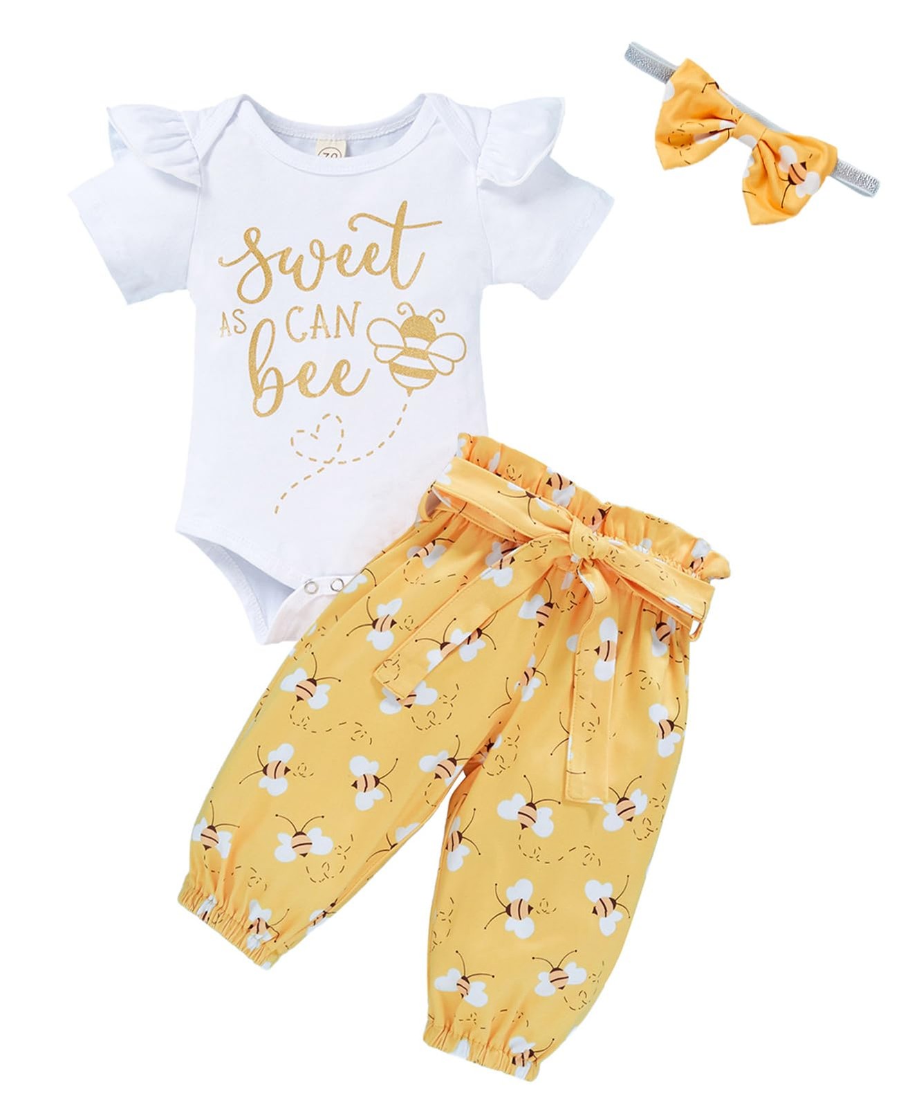 Infant Baby Girl bumble bee clothes Letter Print Romper Honey Bees Pants Bowk…