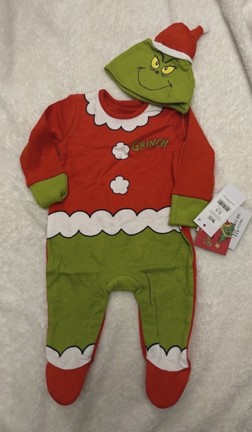 BNWT Baby The Grinch Christmas Outfit 3-6 Months Hat Bib All In One