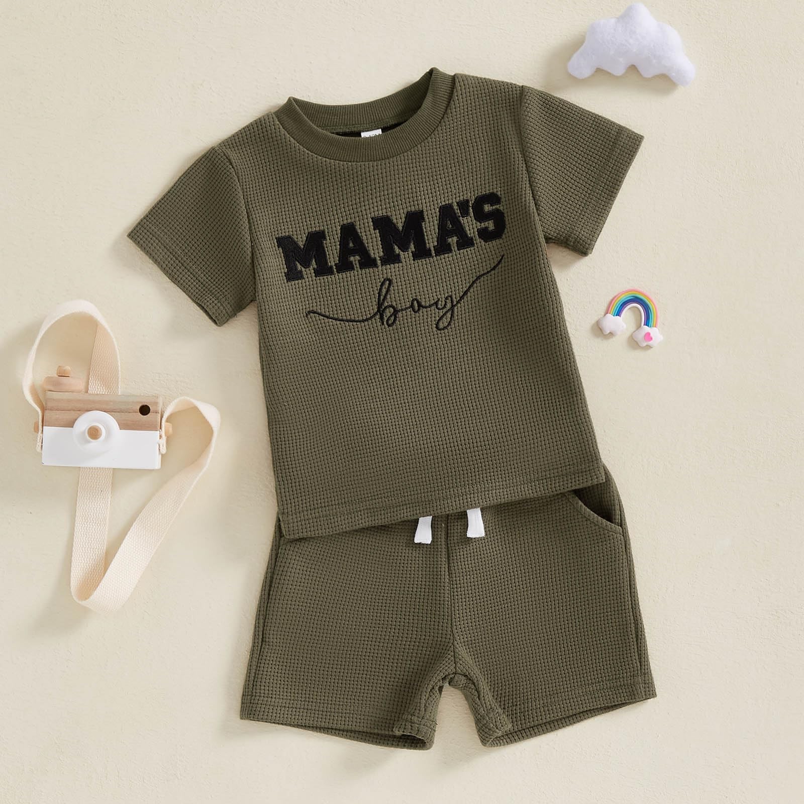Toddler Baby Boy Summer Clothes Embroidered Waffle Short Sleeve T-Shirts Elas…