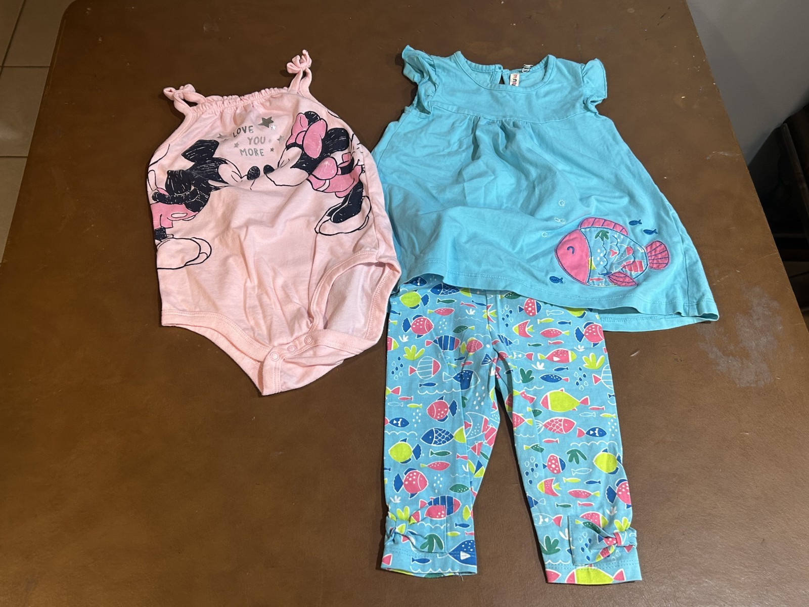 3 piece lot 24 mo baby summer clothing fish outfit minibamba Disney Mickey tank