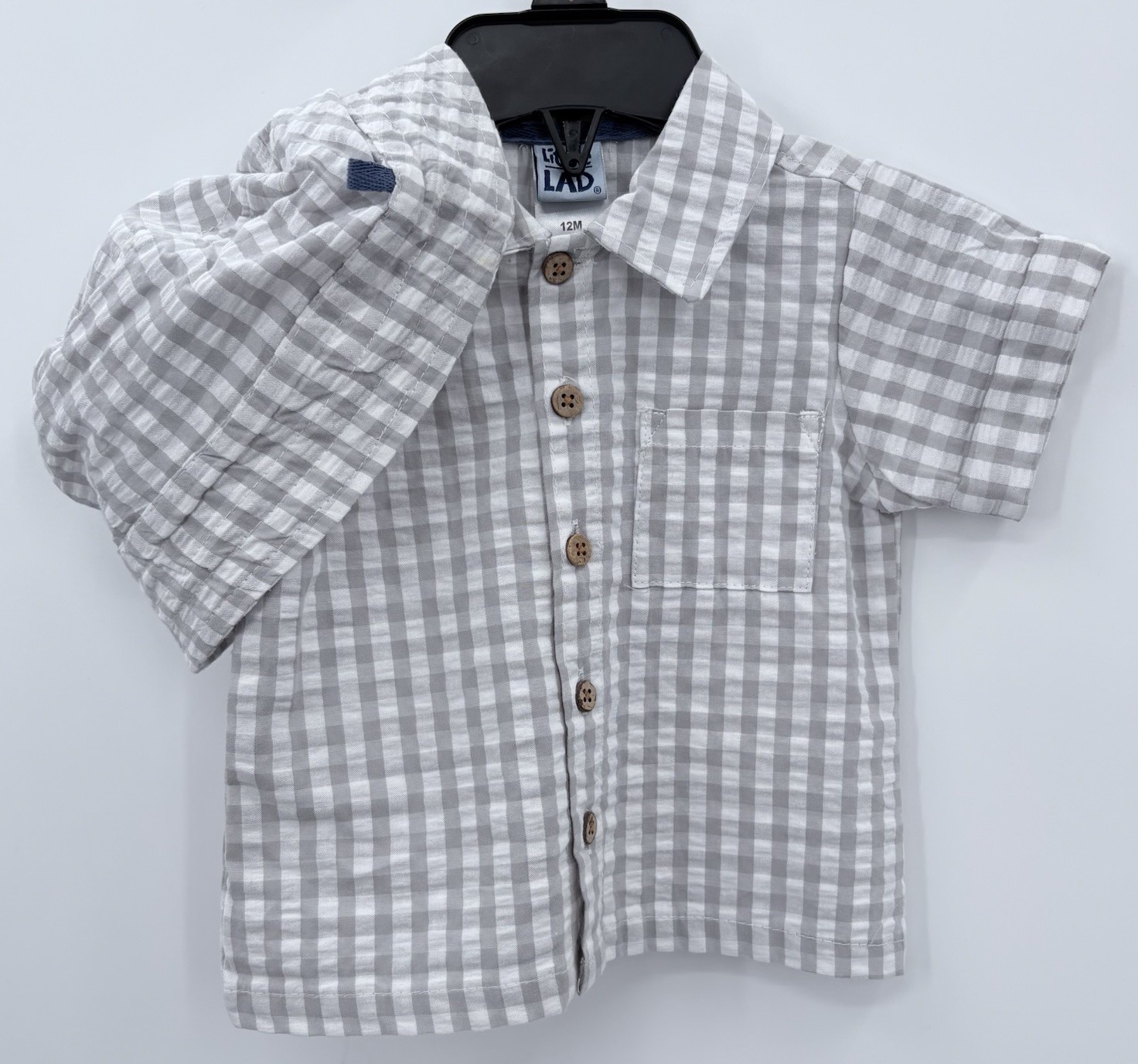 NWOT Little Lad 3pc Gray Checkered Summer Outfit With Hat Pockets Lightweight