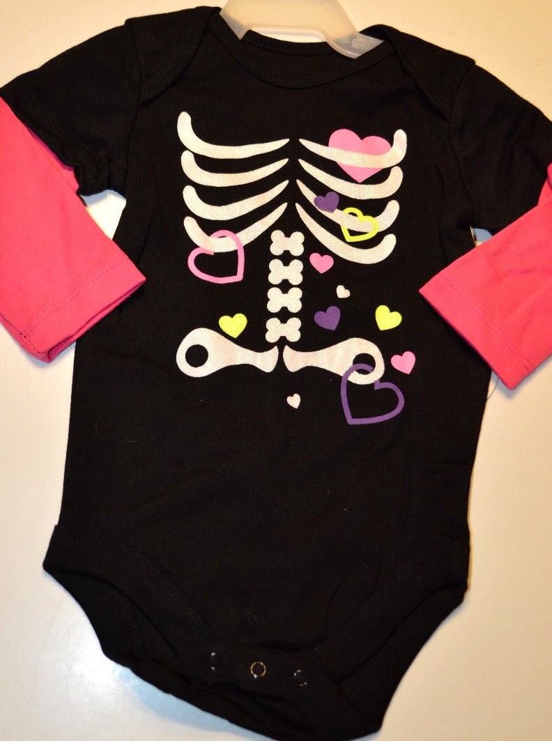 Baby Girl Skeleton One Piece Outfit Black & Pink Halloween Creeper NB-18M