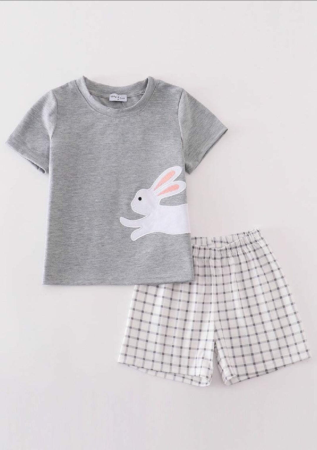 Boy’s Boutique Easter Grey Gray Bunny Bunnies Applique Embroidered Embroidery Tw