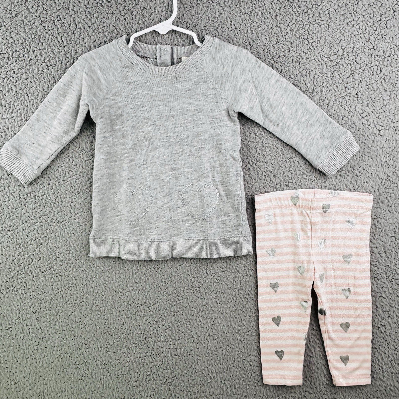 Tucker + Tate Pant Set Baby 9 Month Pink Gray Hearts Sparkle 2 piece