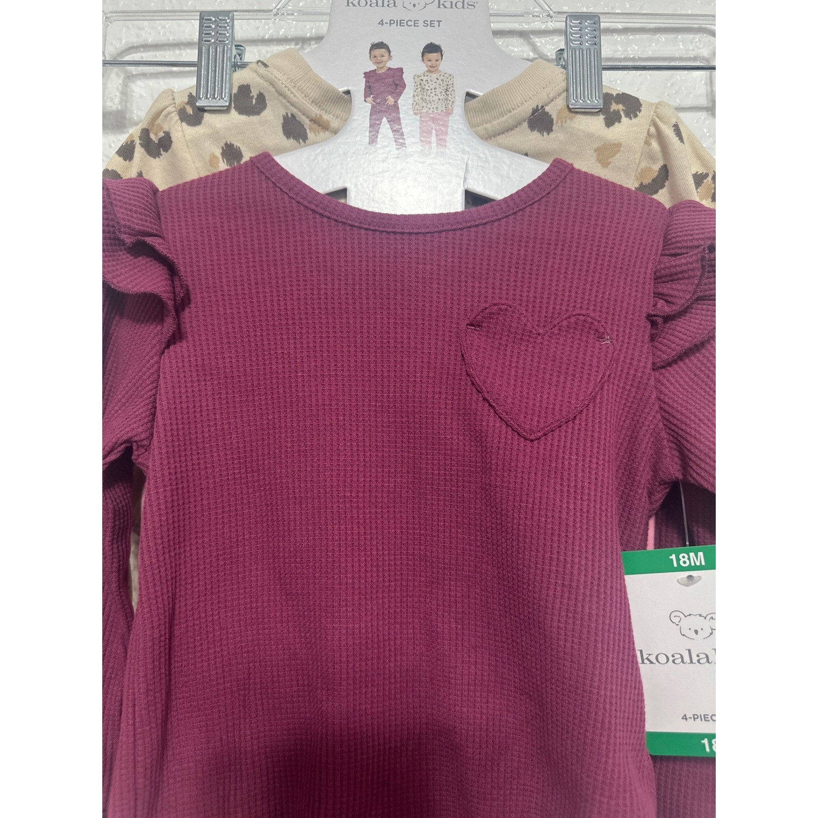 NWT Koala Kids 18M Baby 4-Piece Set Ruffle Waffle Knit Heart Leopard Pink Purpl