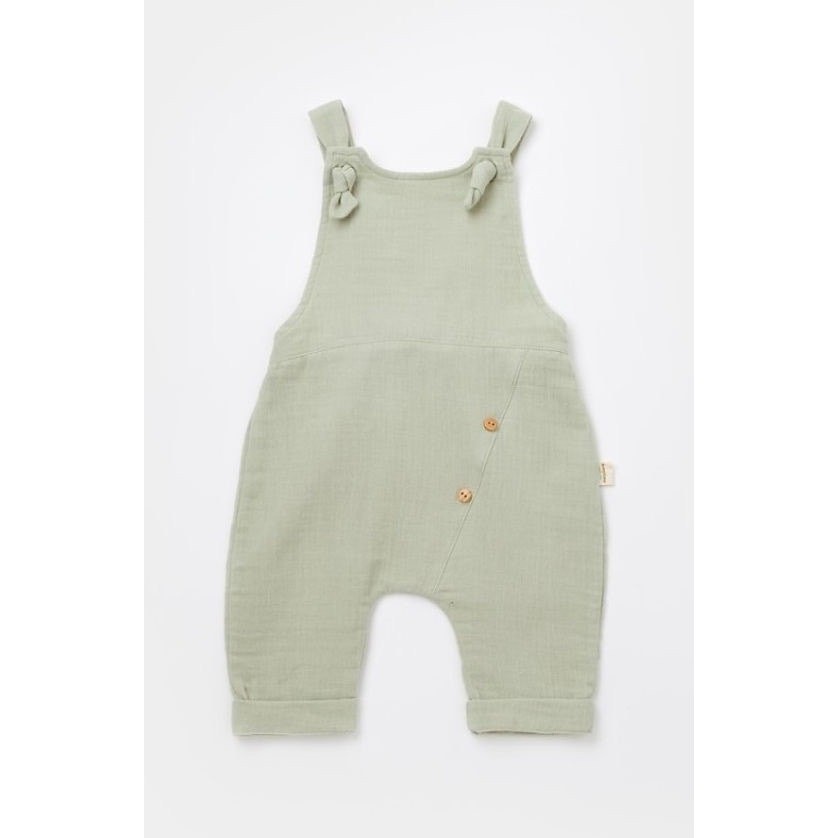 Organic Cotton Baby Overalls Green 3-6M GOTS Certified Romper