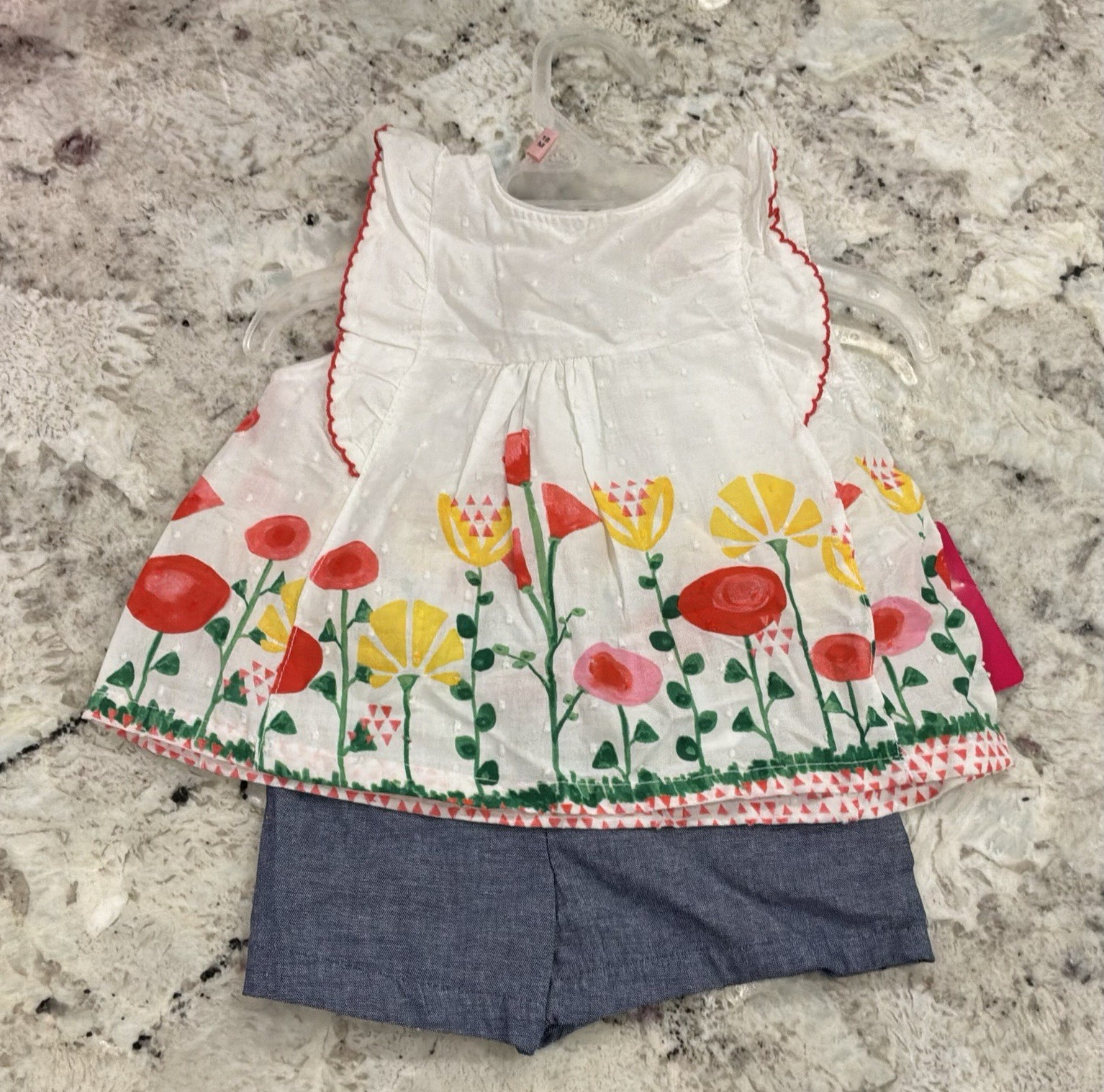 Penny M Girls 18M Floral Sleeveless Top & Chambray Shorts 2pc Outfit Set