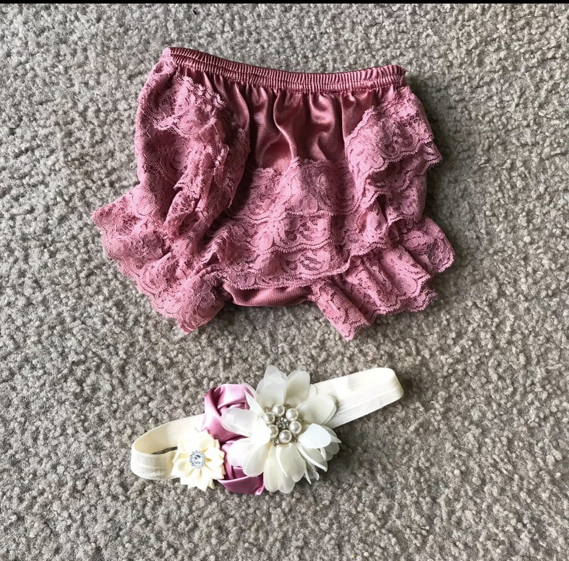 Newborn Baby Girl Photo Shoot Outfits Tutu Shorts Bow Headband Pink Lace