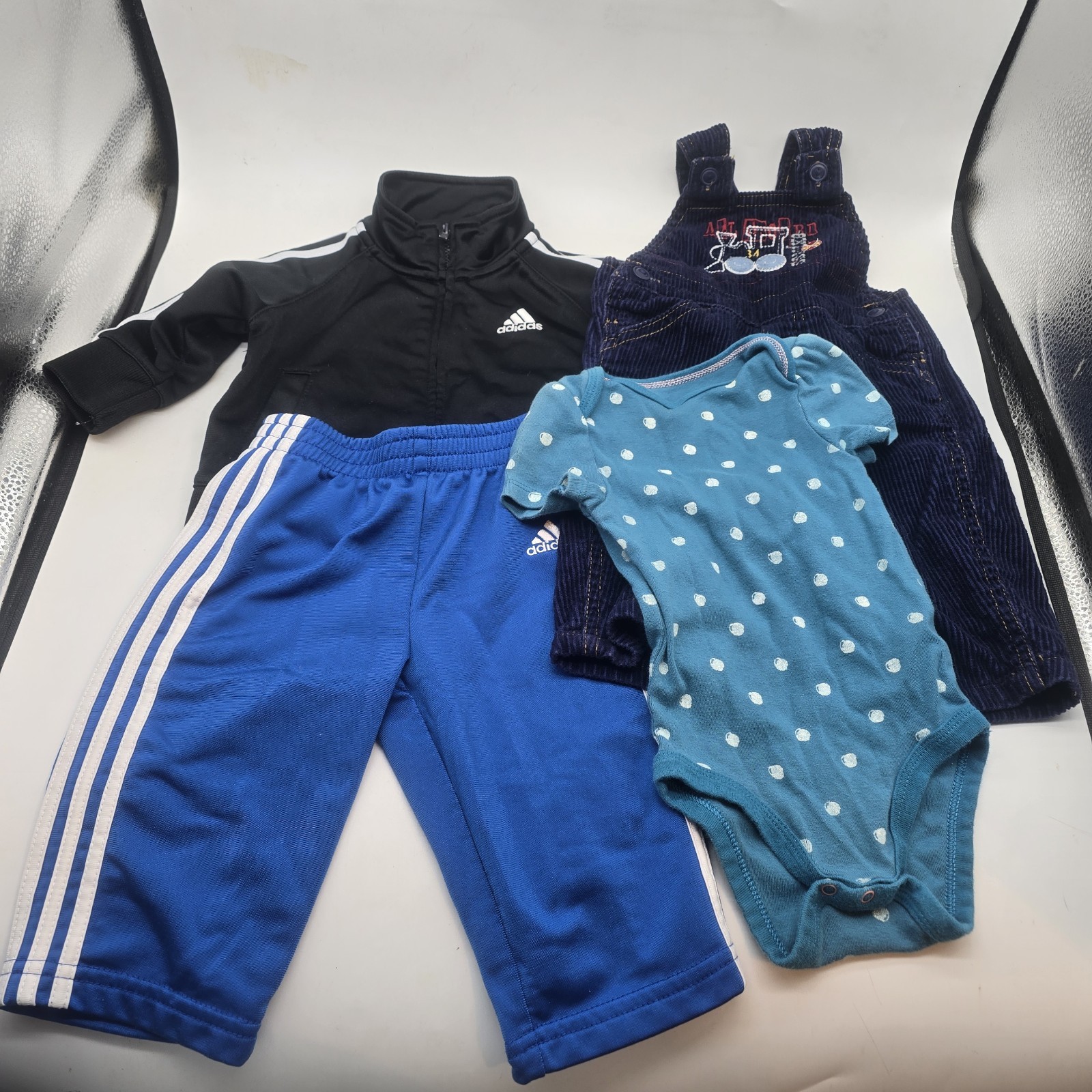 Boys 3-6 Month Clothing Lot 4 Piece Adidas Fisher Price Bib Overalls Jacket