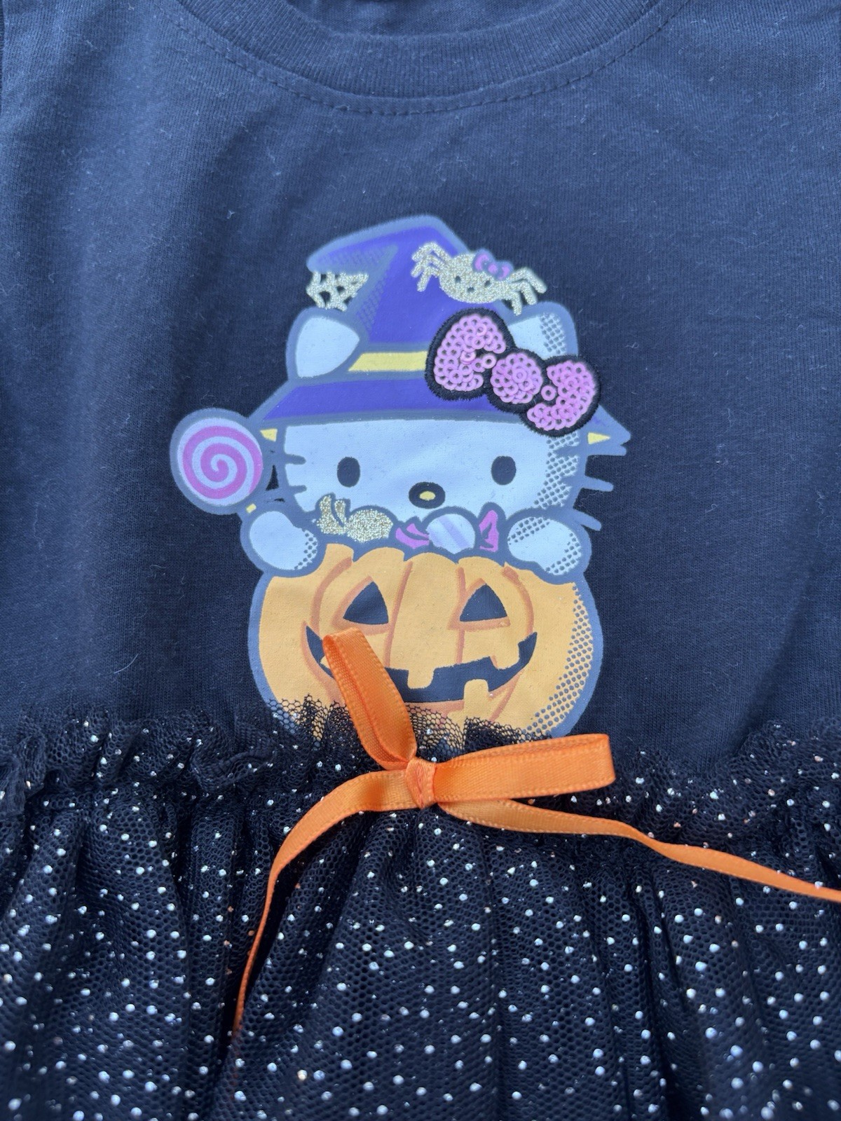 HELLO KITTY Sanrio Sparkling Black & Orange Halloween Tutu Dress 2T NWOT. Sequin