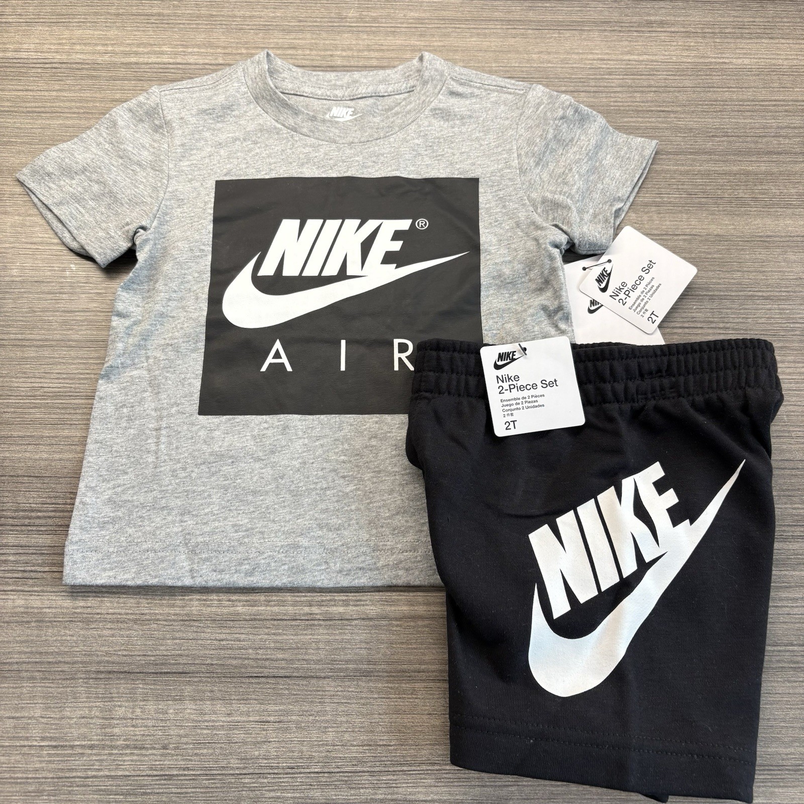 Toddler Boy 2T Nike Cotton Blend Shirt Short 2 Piece Set Swoosh Black Gray White