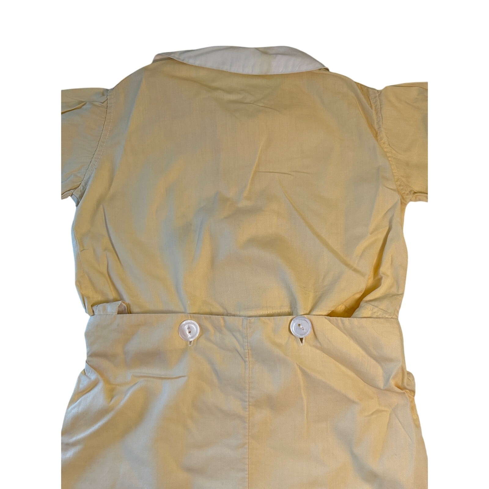 Vintage Toddler Yellow Shirt/Short Set, Homemade Embroidered Button Up Romper
