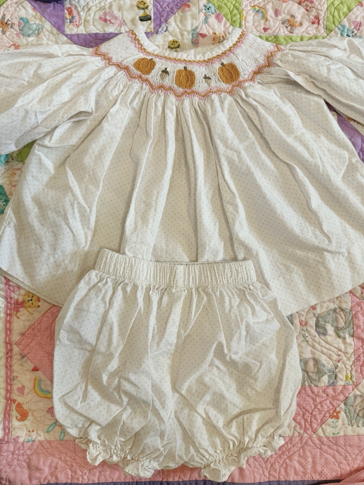 Stitchy Fish Smocked Pumpkin Set 12 Months Fall Girls Outfit