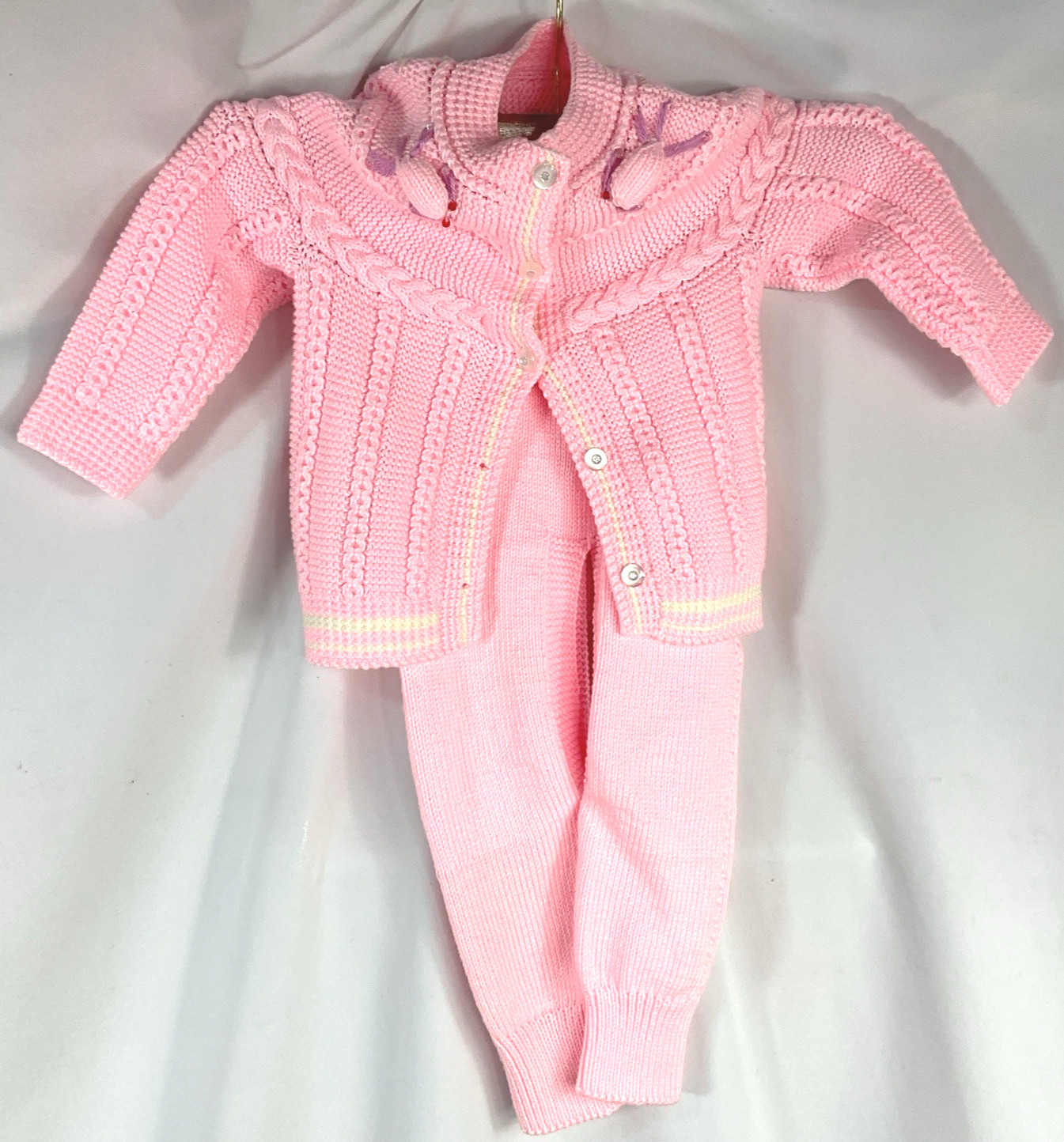 Handmade 2-Piece Sweater Pants Outfit Girls 12-24 Months Pink Acrylic