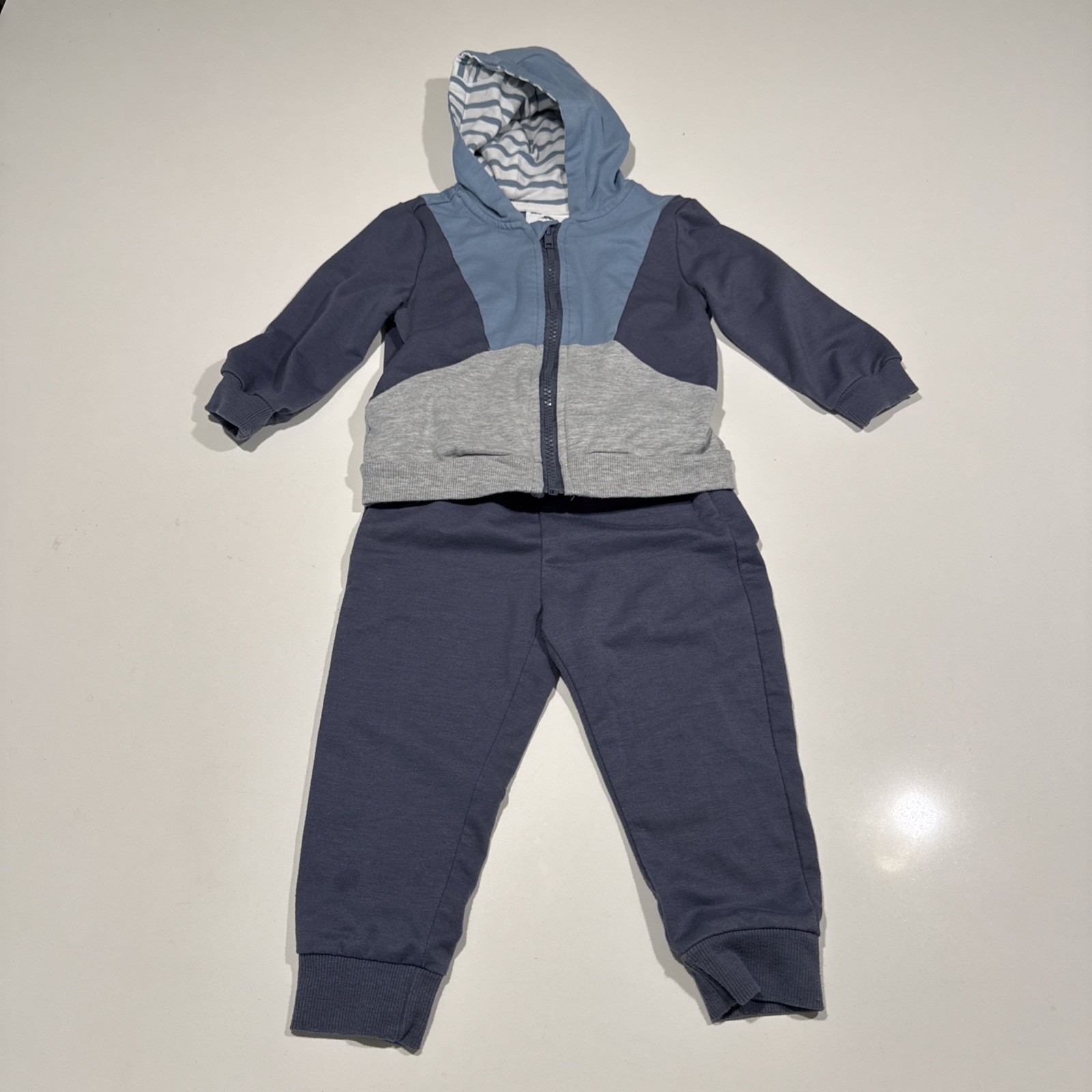 Tommy Bahama Baby Boys 24 Mo 2 Pc Set Hooded Zip Sweatshirt Pants Blue Cotton