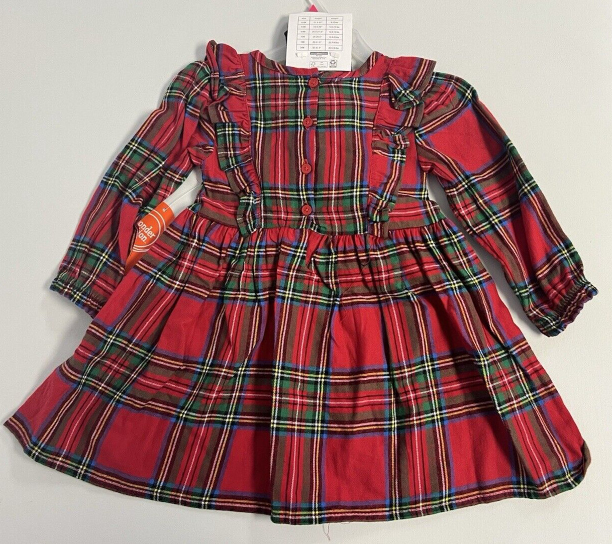Girls Size 18M 2-Piece Red Plaid Dress & Black Footed Tights Set Outfit