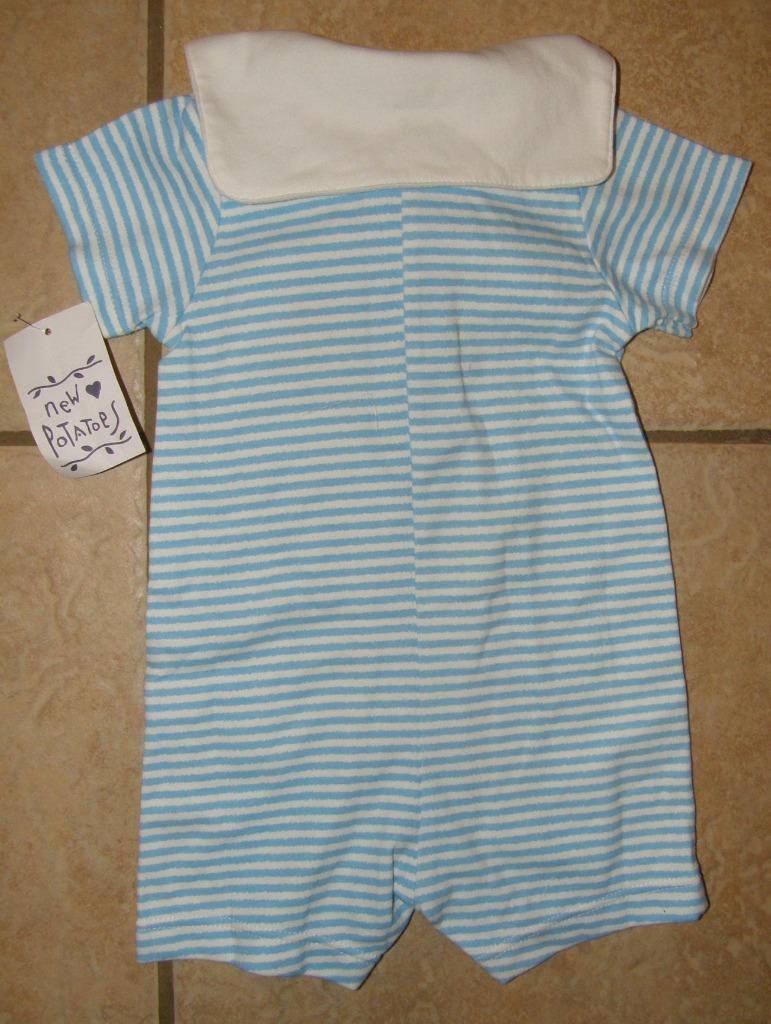 NWT Boys Sz 6 Months Blue Stripe Nautical Sailor Soft Cotton Romper NEW POTATOES