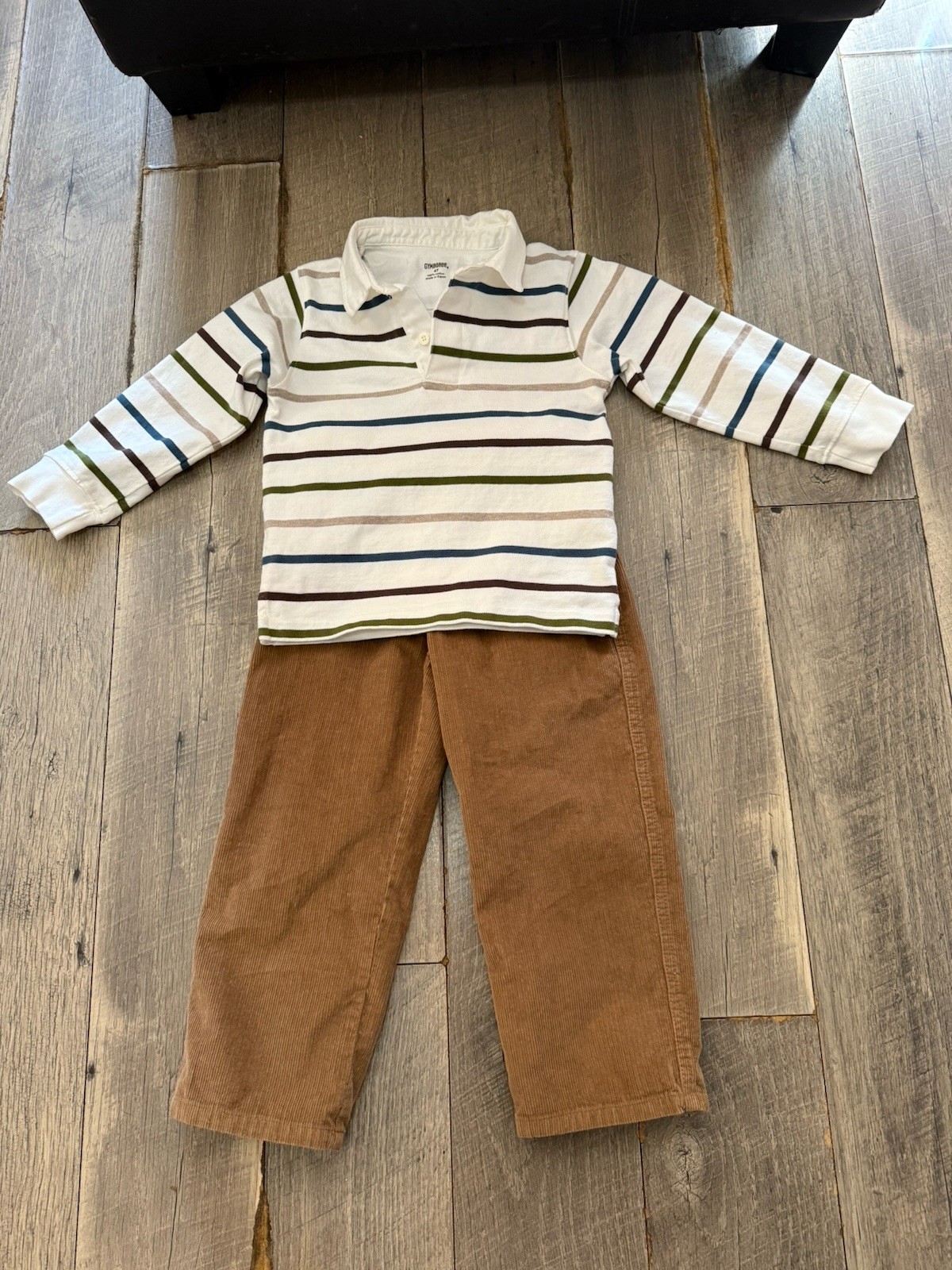 Gymboree Arctic Adventure beige corduroy pants and matching polo shirt boys 4T