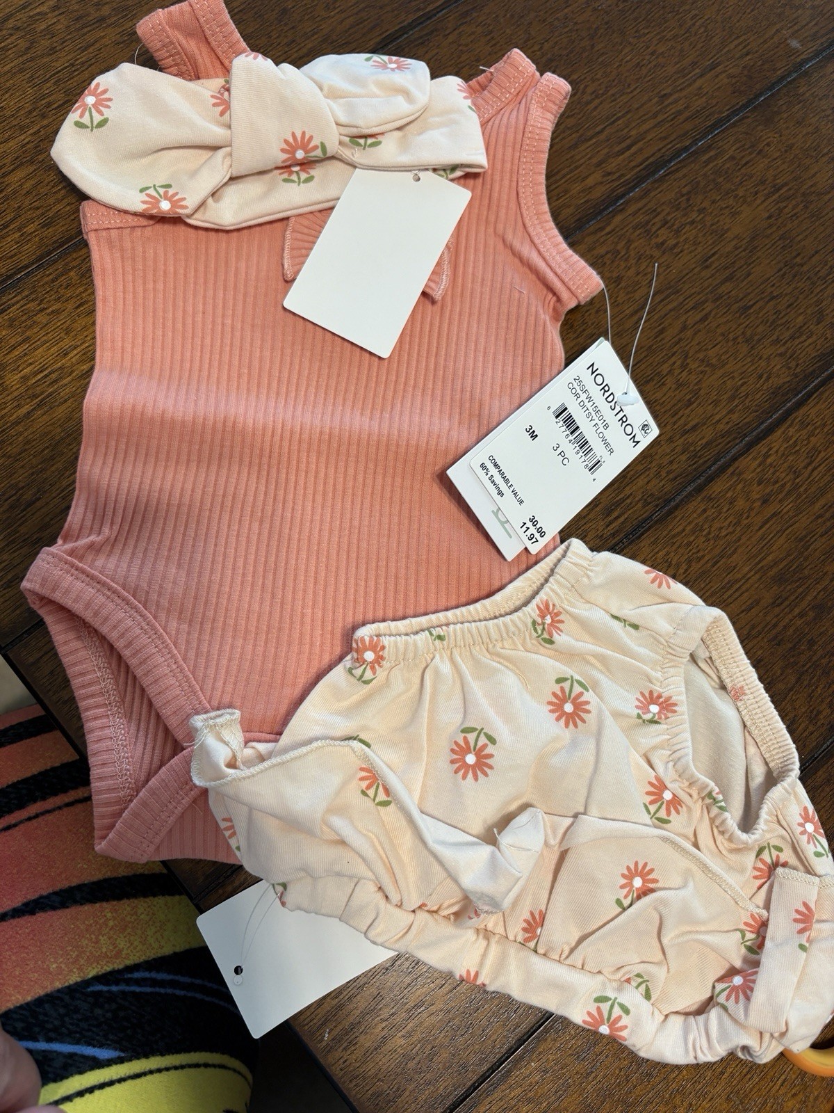 Baby girl peach three-piece outfit Nordstrom’s 3 Months