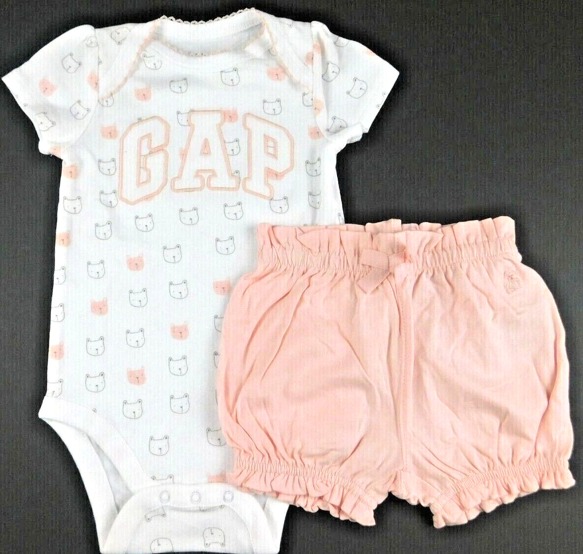 Gap Baby Girl Outfit Bodysuit Shorts Pink White 6-12 Months Bears Gap Logo New